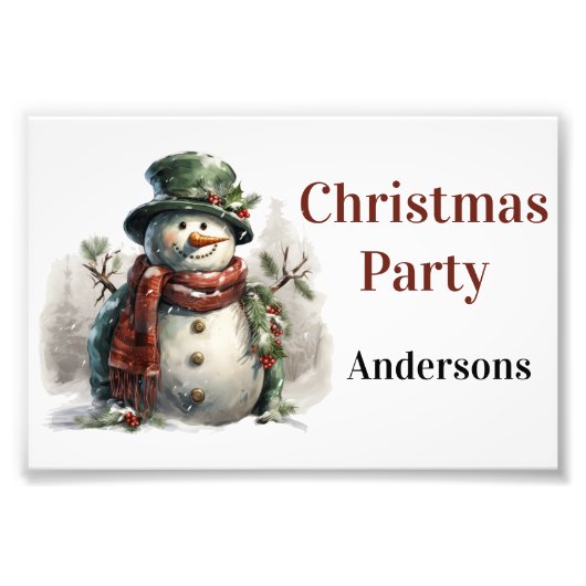 Sneeuwman Vakantie Kerstwensen Foto Afdruk (Voorkant)