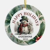 Sneeuwman Vakantie Kerstwensen Keramisch Ornament (Voorkant)