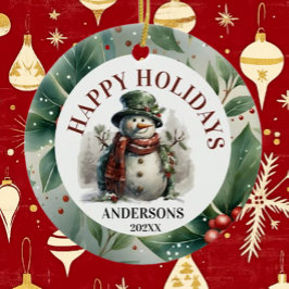 Sneeuwman Vakantie Kerstwensen Keramisch Ornament