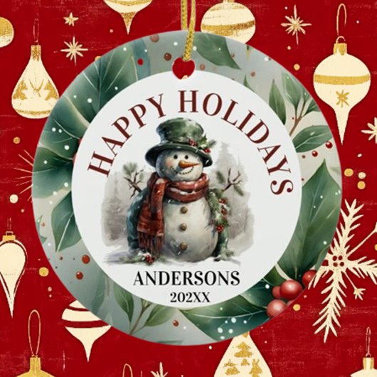 Sneeuwman Vakantie Kerstwensen Keramisch Ornament