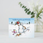 Sneeuwman valt het Kinder Briefkaart aan (Staand voorkant)