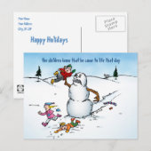 Sneeuwman valt het Kinder Briefkaart aan (Voorkant / Achterkant)
