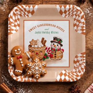 Sneeuwman van peperkoek en warme chocolademelk Zoe Papieren Bordje