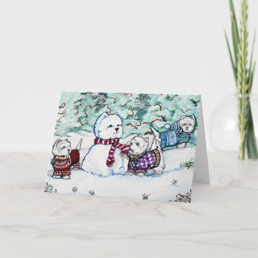 Sneeuwman van Terrier van het Hoogland van het Feestdagen Kaart (Voorkant)