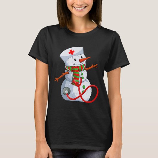 Sneeuwman Verpleegster Kerst Stethoscoop Verpleegk T-shirt (Voorkant)