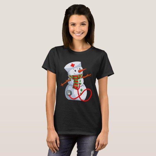 Sneeuwman Verpleegster Kerst Stethoscoop Verpleegk T-shirt (Voorkant volledig)