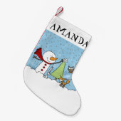 Sneeuwman versiert boom met boswezens kleine kerstsok (Voorkant (Hangend))