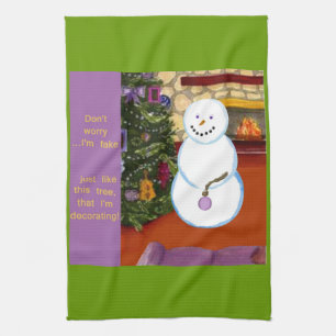 Sneeuwman versiert kerstboom keukendoek theedoek