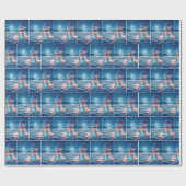 Sneeuwman verstrikt in gloeiende kerstverlichting cadeaupapier (Vlak)