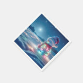 Sneeuwman verstrikt in gloeiende kerstverlichting servet (Hoek)