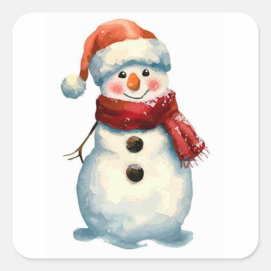 Sneeuwman Vierkante Sticker (Voorkant)