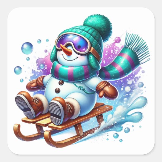Sneeuwman Vierkante Sticker (Voorkant)