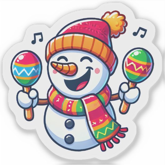 Sneeuwman viert kerst met Maracas Sticker (Voorkant)