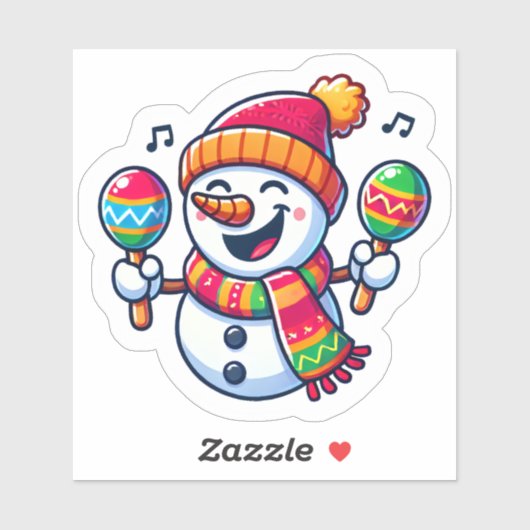 Sneeuwman viert kerst met Maracas Sticker (Vel)