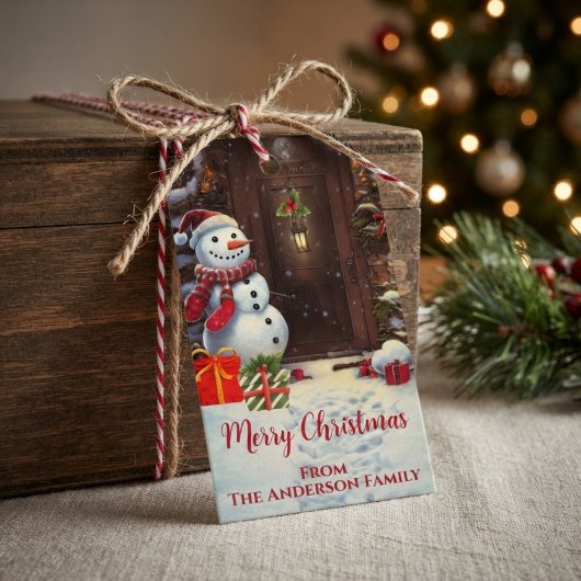Sneeuwman Vintage Kerstmis Cadeaulabel