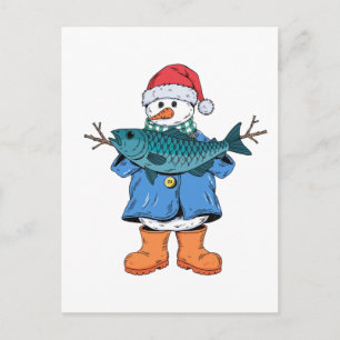 Sneeuwman Visser Kerstmis 2026 Vakantie Vissen Briefkaart