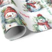 Sneeuwman Voeg kindernaam kerst schattigheid Cadeaupapier (Rol Hoek)