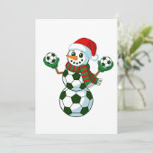 Sneeuwman Voetbal Kerst Sportliefhebbers Kaart (Staand voorkant)