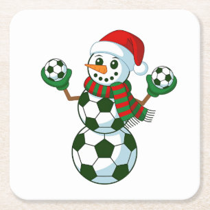 Sneeuwman Voetbal Kerst Sportliefhebbers Kartonnen Onderzetters