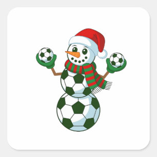 Sneeuwman Voetbal Kerst Sportliefhebbers Vierkante Sticker