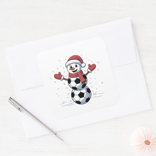 Sneeuwman Voetbal Kerstman Honkbal Sport Vierkante Sticker (Envelop)