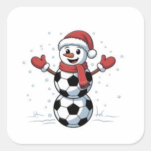 Sneeuwman Voetbal Kerstmis Santa Honkbal Sport Vierkante Sticker