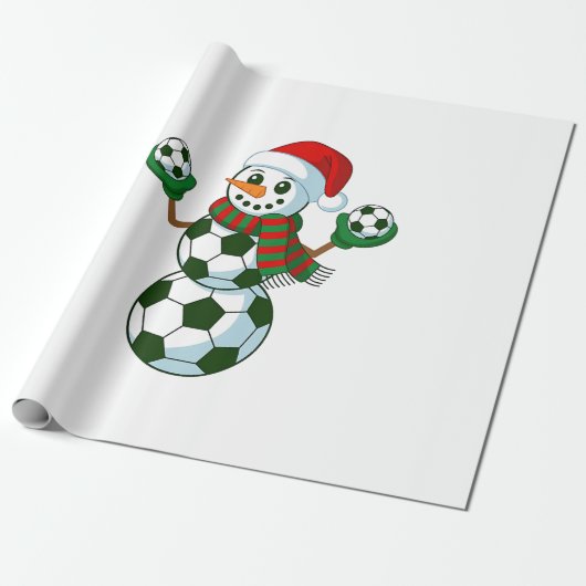 Sneeuwman Voetbal Kerstmis Sportliefhebbers Cadeaupapier (Uitgerold)