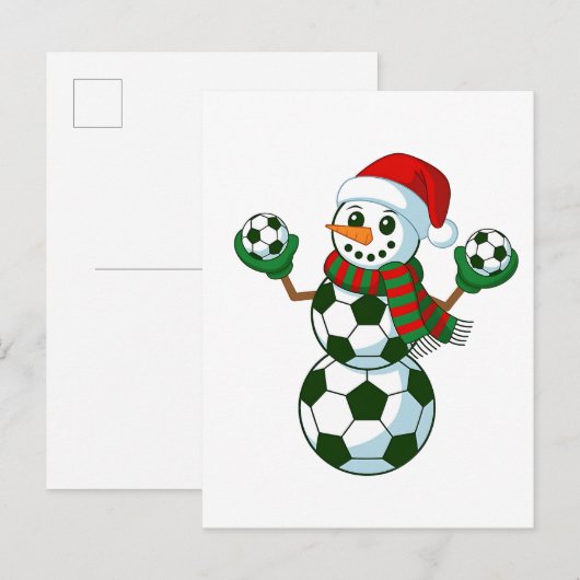 Sneeuwman Voetbal Kerstsport liefhebbers Aankondigingskaart (Voorkant / Achterkant)