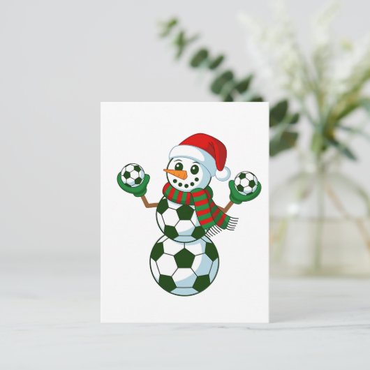 Sneeuwman Voetbal Kerstsport liefhebbers Aankondigingskaart (Staand voorkant)