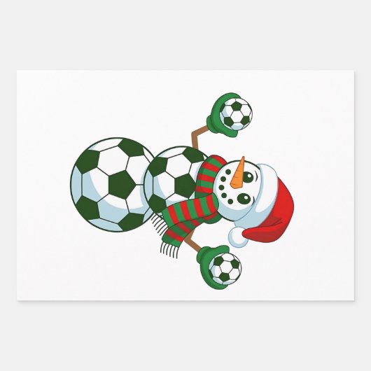 Sneeuwman Voetbal Kerstsport liefhebbers Inpakpapier Vel (Voorkant)