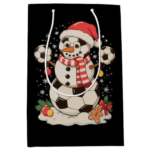 Sneeuwman Voetbal Kerstvakantie Winter Xmas Sport Medium Cadeauzakje (Voorkant)