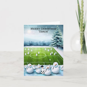 Sneeuwman Voetbalcoach veld Feestdagen Kaart