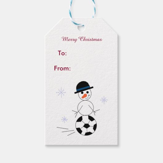 Sneeuwman Voetbalspeler Cadeaulabel (Voorkant)