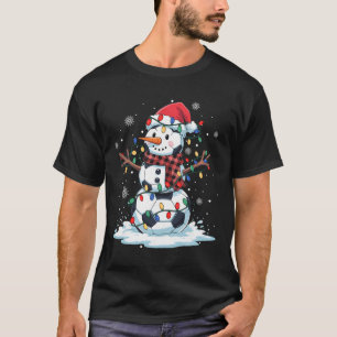 Sneeuwman Voetbalspeler Kerstman Hoed Kerst Grappi T-shirt
