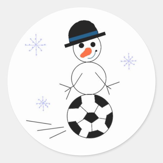 Sneeuwman Voetbalspeler Ronde Sticker (Voorkant)