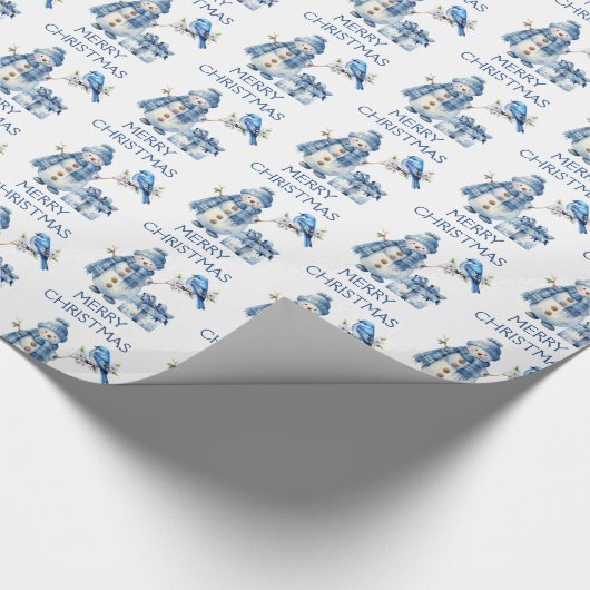 Sneeuwman Vogel Cadeau Kerstmis Cadeaupapier (Hoek)