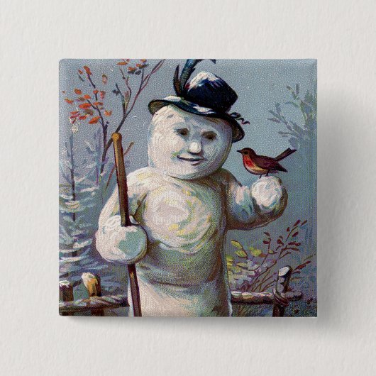 Sneeuwman Vogel Winter Sneeuw Zangvogel Vierkante Button 5,1 Cm (Voorkant)