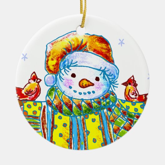 Sneeuwman Vogelman  Keramisch Ornament (Voorkant)