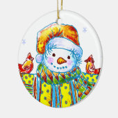 Sneeuwman Vogelman  Keramisch Ornament (Links)