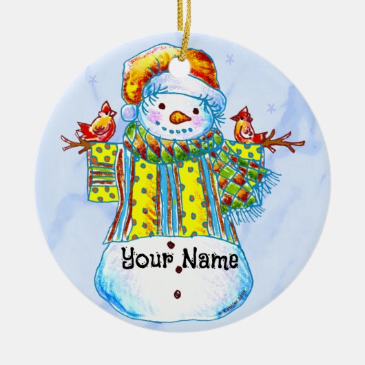 Sneeuwman Vogelman kerstornament Keramisch Ornament (Voorkant)