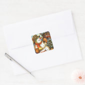 Sneeuwman vogels en puppy vierkante sticker (Envelop)