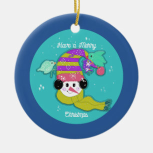 Sneeuwman Vogels Prettig Kerstmis Keramische Versi Keramisch Ornament
