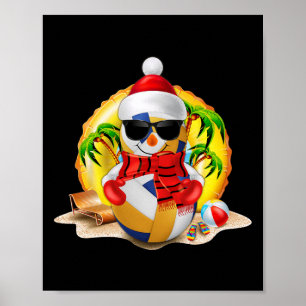 Sneeuwman Volleybal Kerstman Hoed Kerstmis in juli Poster