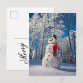 Sneeuwman voor met sneeuw bedekt bos feestdagenkaart (Voorkant / Achterkant)