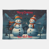 Sneeuwman vreugdevolle kerst theedoek (Horizontaal)