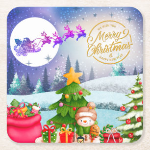 Sneeuwman Vrolijk Kerstboom Geschenk & Gelukkig Ni Kartonnen Onderzetters