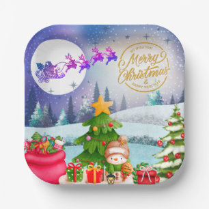 Sneeuwman Vrolijk Kerstboom Geschenk & Gelukkig Ni Papieren Bordje