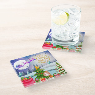 Sneeuwman Vrolijk Kerstboom Gift & Gelukkig Nieuwj Glazen Onderzetter