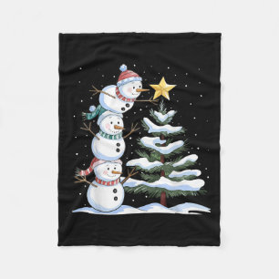 Sneeuwman Vrolijk Kerstboom Sneeuwfamilie Paja Fleece Deken
