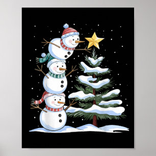 Sneeuwman Vrolijk Kerstboom Sneeuwfamilie Paja Poster